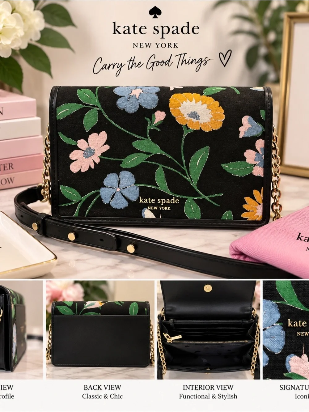 🌸 Kate Spade Black Floral Crossbody — Sales Listing